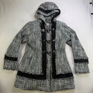 GUESS Los Angeles Tweed Toggle Hooded Coat‎ Women's Size M Gray Black